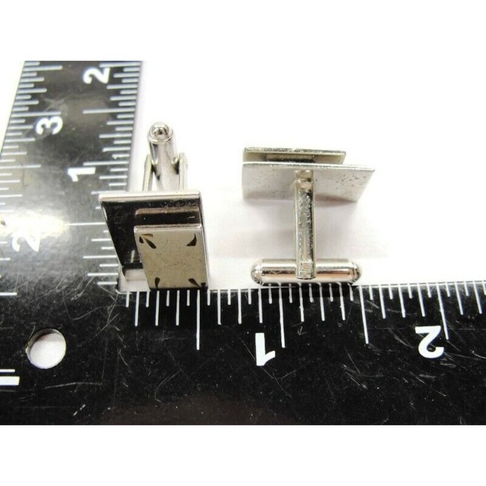 Rectangular Cufflinks Polished Brushed Silver Ton… - image 5